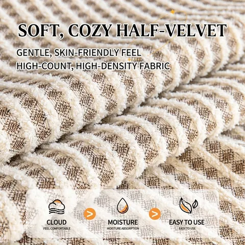 Moderno Copridivano Ispessito in Ciniglia Velluto di Latte a Righe Plaid Con Frange e Nappe per Decorazione Soggiorno Casa