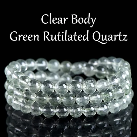 Natural Green Rutilated Quartz Beaded Bracelet Three-Layer String Crystal Beads Bracelet For Women Men Elegant Jewelry Gift