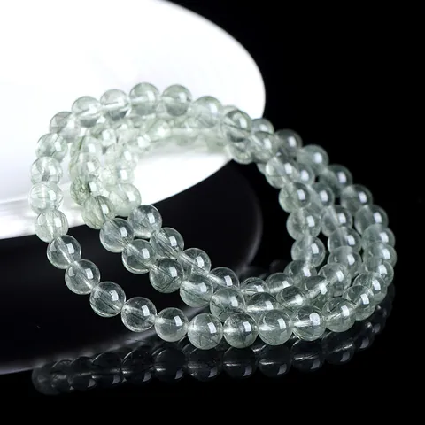Natural Green Rutilated Quartz Beaded Bracelet Three-Layer String Crystal Beads Bracelet For Women Men Elegant Jewelry Gift