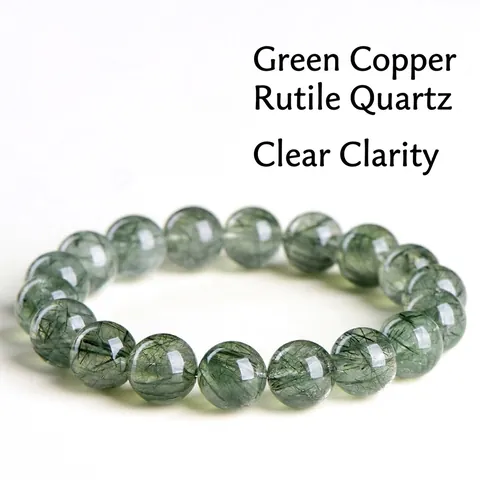 Natural Green Rutilated Quartz Round Bead Bracelet For Men Women Clear Crystal Stretch Healing Energy Jewelry Gift