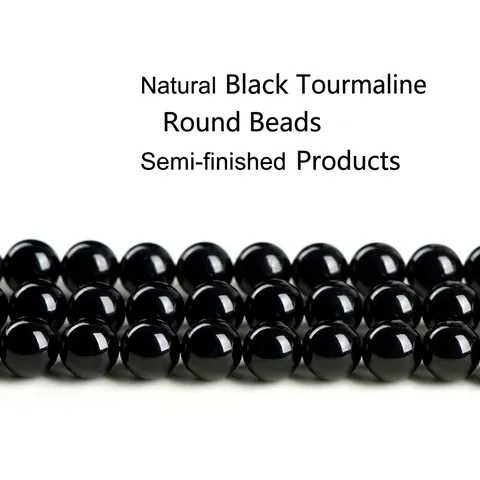 Natural Black Tourmaline Round Loose Beads For DIY Jewelry Making Polished Semi-Finished Gemstone Beads Handmade Accessories