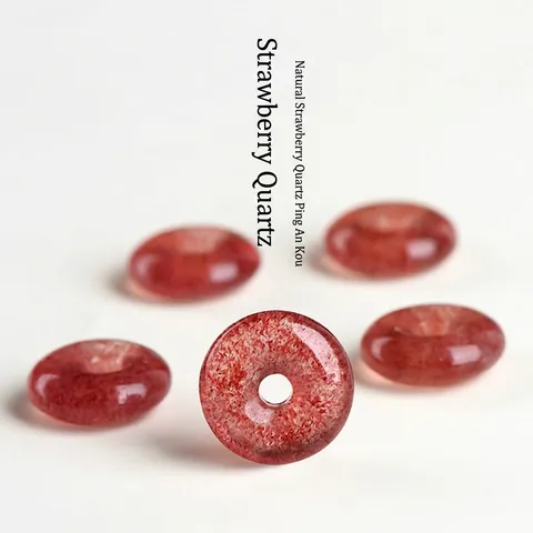 Natural Strawberry Quartz Donut Pendant Polished Red Crystal Peace Buckle Charm For DIY Jewelry Making Ethnic Style Unisex Accessory