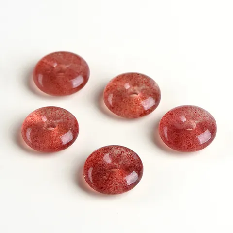 Natural Strawberry Quartz Donut Pendant Polished Red Crystal Peace Buckle Charm For DIY Jewelry Making Ethnic Style Unisex Accessory