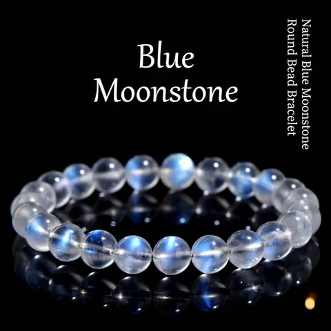Natural Blue Moonstone Round Bead Bracelet For Men Women Polished Creamy Blue Moonstone Healing Crystal Energy Stone Jewelry