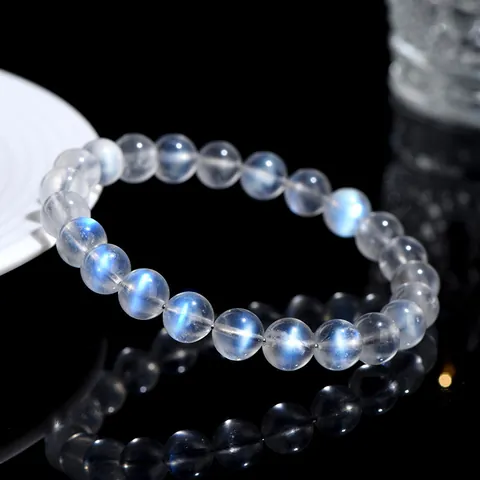 Natural Blue Moonstone Round Bead Bracelet For Men Women Polished Creamy Blue Moonstone Healing Crystal Energy Stone Jewelry
