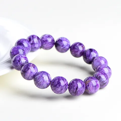 Natural Charoite Gemstone Bracelet Purple Silk Swirl Pattern Polished Round Bead Healing Stone Jewelry For Men Women Daily Gift