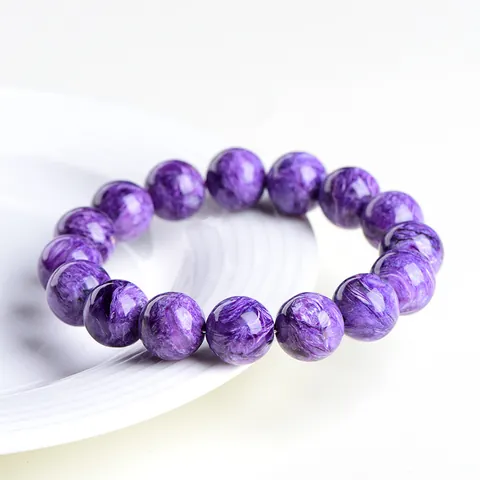Bracciale in Pietra Naturale di Ciaroite Motivo a Spirale Viola Seta Perle Tonde Lucidate Gioielli per Uomo Donna Regalo