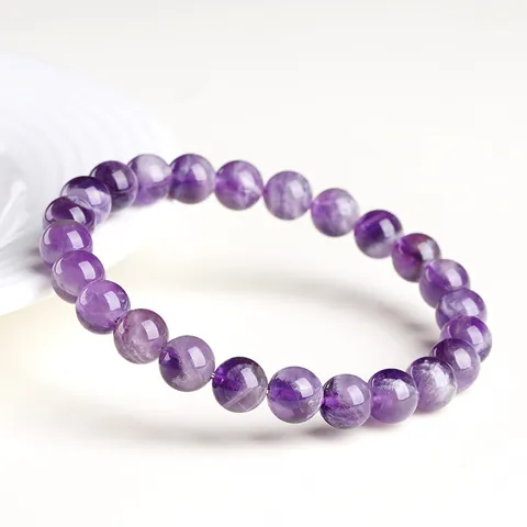 Bracelet en Améthyste Naturelle Perles Rondes Dégradé de Violet Cristal Bracelet Élastique pour Femmes Hommes Bijoux Cadeau