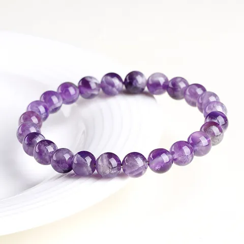Bracelet en Améthyste Naturelle Perles Rondes Dégradé de Violet Cristal Bracelet Élastique pour Femmes Hommes Bijoux Cadeau