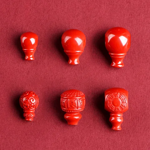 Accesorio Tradicional de Cinabrio Rojo Santong Guru Bead Tallado con Patrón de Nube Bagua Joyería de Bricolaje para Pulsera de Cuentas Budistas de Meditación