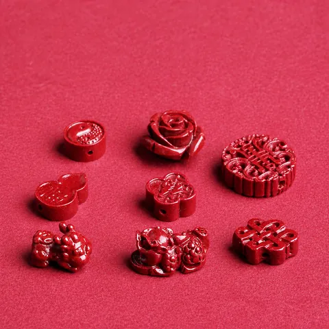 Cinnabar Carved Charms Red Gourd Pixiu Rose Taiji Flower Beads For DIY Bracelet Necklace Jewelry Making Traditional Craft Accessory