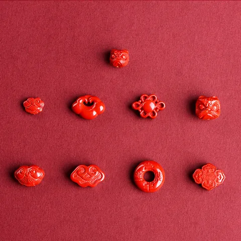 Accessori per Gioielli Fai-da-te in Cinabro Perline Intagliate Rosse per la Creazione di Braccialetti con Motivo Testa di Leone Loto Ruyi Stile Etnico