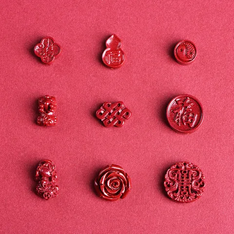Cinnabar Carved Charms Red Gourd Pixiu Rose Taiji Flower Beads For DIY Bracelet Necklace Jewelry Making Traditional Craft Accessory