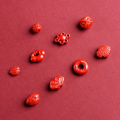 Accessori per Gioielli Fai-da-te in Cinabro Perline Intagliate Rosse per la Creazione di Braccialetti con Motivo Testa di Leone Loto Ruyi Stile Etnico