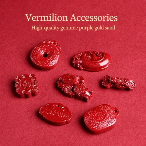 Pendenti in Cinabro e Sabbia d'Oro Viola Stile Cinese Ruyi Serratura Pesce Ciondoli per Fai da Te Gioielli Donna Accessori