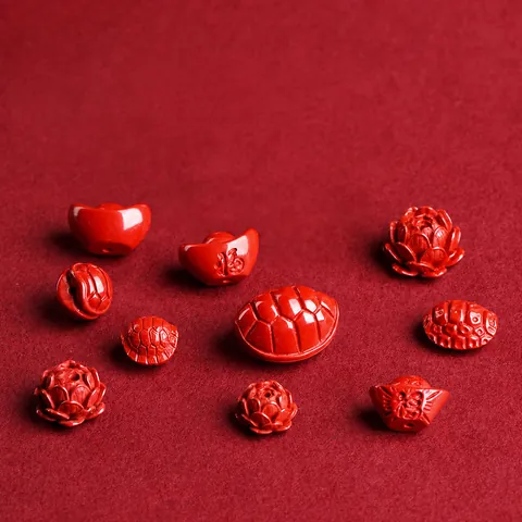 Perline Distanziatrici Intagliate in Cinabro Rosso per Creazione di Gioielli Fai-da-te Loto Lingotto Guscio Tartaruga Portafortuna