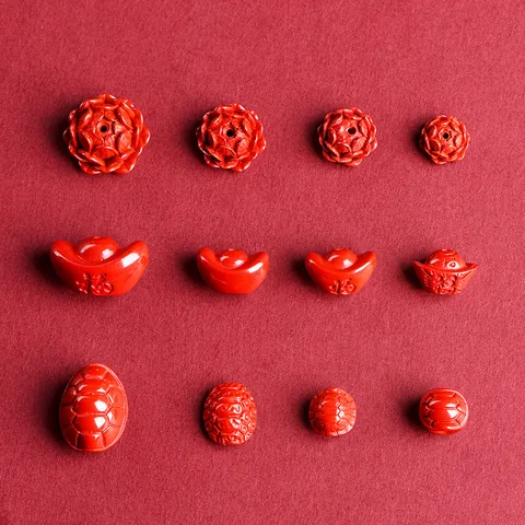 Perline Distanziatrici Intagliate in Cinabro Rosso per Creazione di Gioielli Fai-da-te Loto Lingotto Guscio Tartaruga Portafortuna