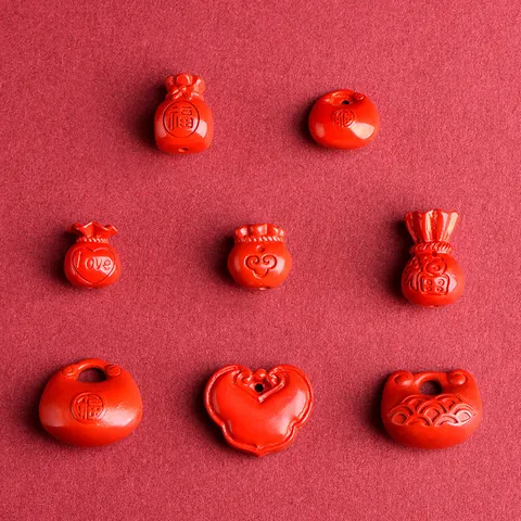 Ciondoli in Cinabro Rosso Sacchetto della Fortuna Serratura della Longevità Cuore Stile Tradizionale Cinese Fai da Te Gioielli