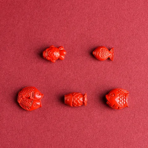 Red Cinnabar Fish Charms Carved Koi Animal Beads For DIY Jewelry Making Bracelet Necklace Accessories Traditional Chinese Style
