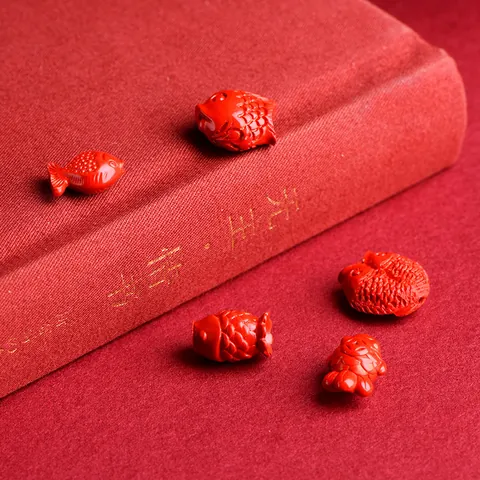 Red Cinnabar Fish Charms Carved Koi Animal Beads For DIY Jewelry Making Bracelet Necklace Accessories Traditional Chinese Style