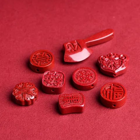 Ciondoli in Cinabro Accessori per Gioielli Fai da Te Stile Cinese Fortuna Ricchezza Pendenti Ascia Rossa Perline Rotonde a Fiore