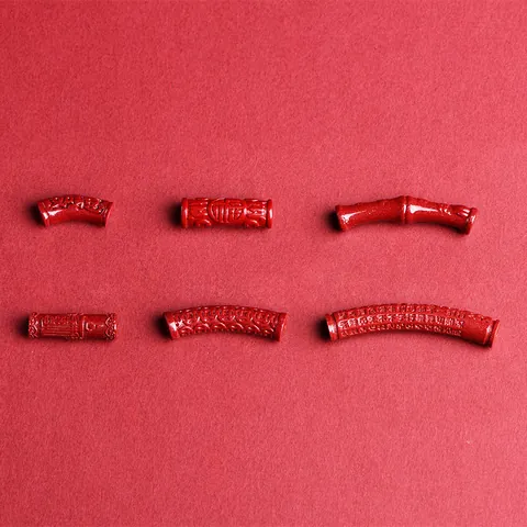 Perline a Tubo Curvo in Cinabro Con Intaglio Sutra del Cuore Tradizionale Cinese Accessori DIY per Gioielli Bracciali