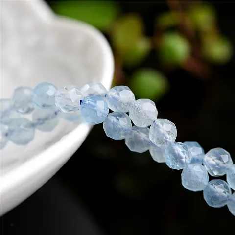 Cuentas Redondas Facetadas de Aguamarina Natural Pulidas Azul Claro Cuentas Sueltas de Piedra Preciosa Para Creación de Joyas DIY Collares Pulseras Accesorios de Artesanía