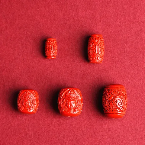 Traditional Carved Cinnabar Barrel Beads Dragon Peony Pattern Red Cinnabar DIY Jewelry Making Accessories For Bracelets Necklace