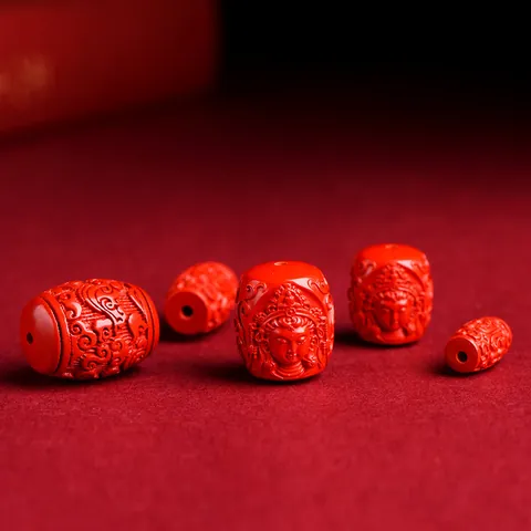 Traditional Carved Cinnabar Barrel Beads Dragon Peony Pattern Red Cinnabar DIY Jewelry Making Accessories For Bracelets Necklace
