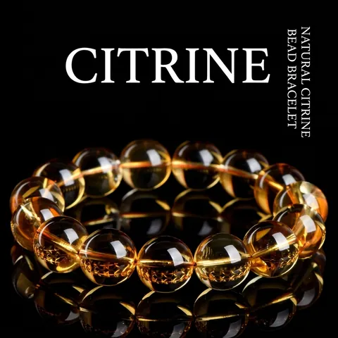 Natural Citrine Bracelet For Women Men Brazilian Crystal Round Bead Elastic Stretch Bracelet Yellow Gemstone Jewelry Healing Stone