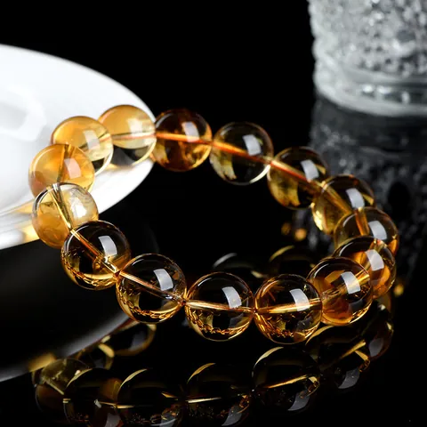 Natural Citrine Bracelet For Women Men Brazilian Crystal Round Bead Elastic Stretch Bracelet Yellow Gemstone Jewelry Healing Stone