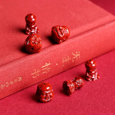 Red Cinnabar Buddha Head Loose Beads Polished Religious Style Charms For Jewelry Making DIY Handcrafted Necklaces Accessories