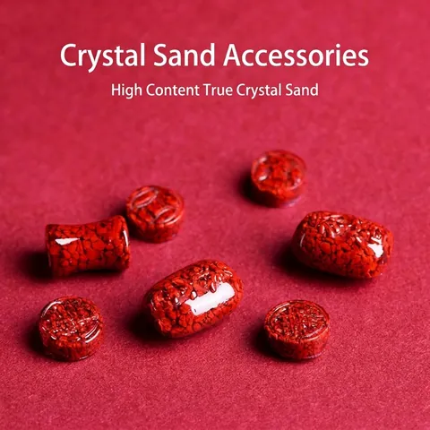 Perline Distanziatrici in Cinabro Rosso Caratteri Fu Shou Retrò Cinesi Perle a Barile Sabbia di Cristallo Accessori DIY Gioielli