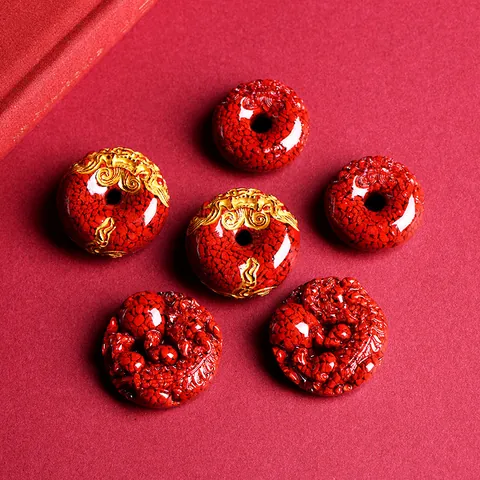 Pendentif Cinabre Ping An Kou Sable de Cristal Rouge Pi Xiu Motif Dragon Sculpté Accessoires de Bijouterie DIY Pour Collier
