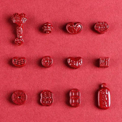Accessori per la Creazione di Gioielli Fai-da-te in Cinabro Perline di Sabbia d'Oro Viola Cinesi Tradizionali Simboli di Buon Auspicio Ruyi Moneta Cuore Loto Pendenti