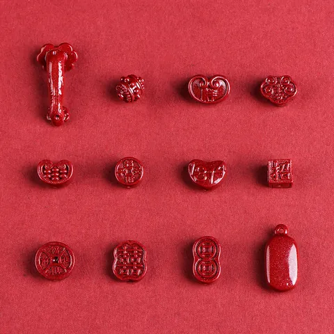 Accessori per la Creazione di Gioielli Fai-da-te in Cinabro Perline di Sabbia d'Oro Viola Cinesi Tradizionali Simboli di Buon Auspicio Ruyi Moneta Cuore Loto Pendenti