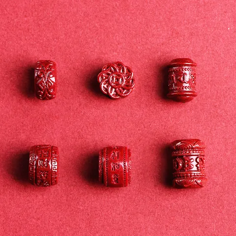 Perline Sciolte Intagliate in Cinabro Naturale per Creazione Gioielli Fai-da-te Perle a Botte Mantra di Loto Stile Etnico Perle di Cinabro Rosso per Bracciali