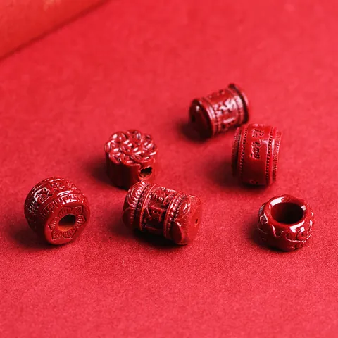 Perline Sciolte Intagliate in Cinabro Naturale per Creazione Gioielli Fai-da-te Perle a Botte Mantra di Loto Stile Etnico Perle di Cinabro Rosso per Bracciali