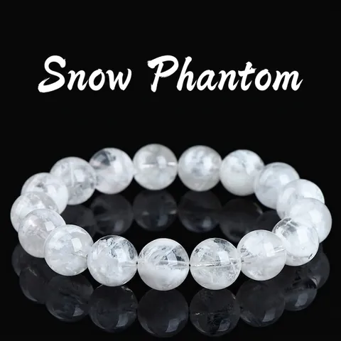 Natural Snowstorm White Phantom Quartz Round Bead Bracelet For Men Women Healing Clear Crystal Zen Minimalist Jewelry Gift