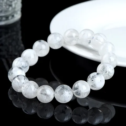 Natural Snowstorm White Phantom Quartz Round Bead Bracelet For Men Women Healing Clear Crystal Zen Minimalist Jewelry Gift