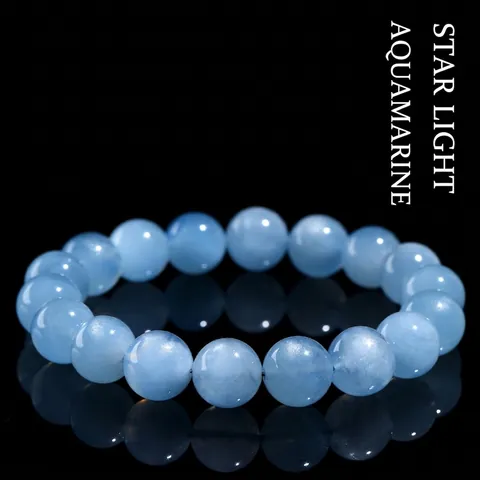 Bracciale Di Perline Rotonde Di Acquamarina Stellata Naturale Gioielli In Pietra Energetica Per Uomo E Donna Bracciale Di Pietre Preziose Celeste Regalo Di Compleanno