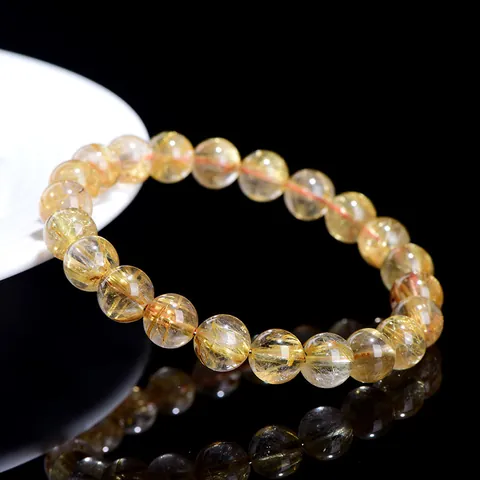 Natural Gold Rutilated Quartz Bracelet Golden Needle Crystal Gemstone Jewelry Round Beads Bracelet Gift For Men Women
