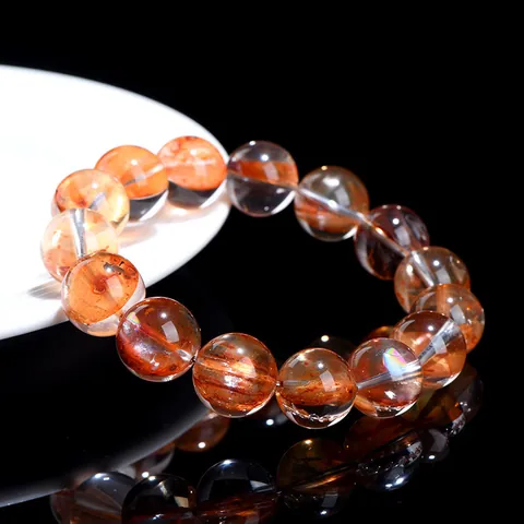 Natural Hematoid Quartz Round Bead Bracelet Fanta Orange Red Phantom Crystal Healing Energy Stone Jewelry For Unisex Gift