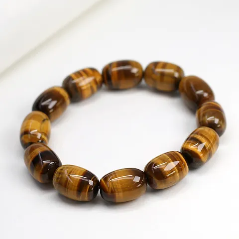 Natural Tiger Eye Stone Bracelet Yellow Brown Barrel Beads Chatoyancy Effect Hand Polished Stone Bracelet For Men Women Gift