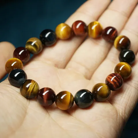 Natural Tiger Eye Stone Bracelet Round Beads Multicolored Red Blue Yellow Chatoyancy Ethnic Style Jewelry For Men Women Gift