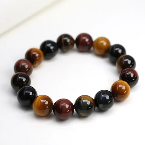 Natural Tiger Eye Stone Bracelet Round Beads Multicolored Red Blue Yellow Chatoyancy Ethnic Style Jewelry For Men Women Gift