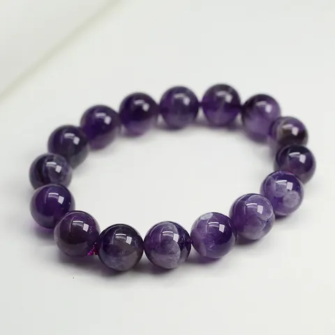 Natural Amethyst Bracelet Purple Round Gemstone Bead Elastic Stretch Bracelet For Women Men Vintage Jewelry Gift