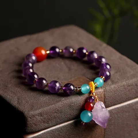 Pulsera de Cuentas de Amatista Lavanda Natural Para Mujer Con Ágata Roja Amazonita Colgante de Racimo Irregular Joyería de Curación
