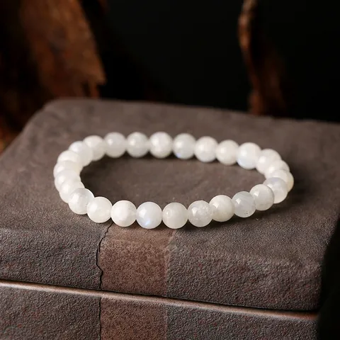 Natürliches Brasilianisches Weißes Mondstein Armband Runde Elastische Handkette Blauer Glanz Heilkristall Schmuck Für Damen
