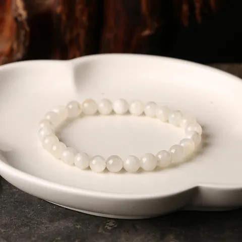 Natürliches Brasilianisches Weißes Mondstein Armband Runde Elastische Handkette Blauer Glanz Heilkristall Schmuck Für Damen